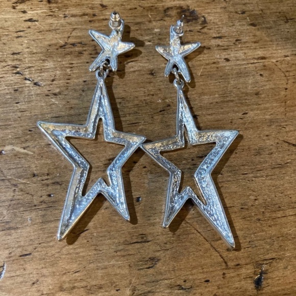 Vintage Silver Post Oversized Chunky 70s Disco Maximalist Star Earrings - Picture 3 of 6